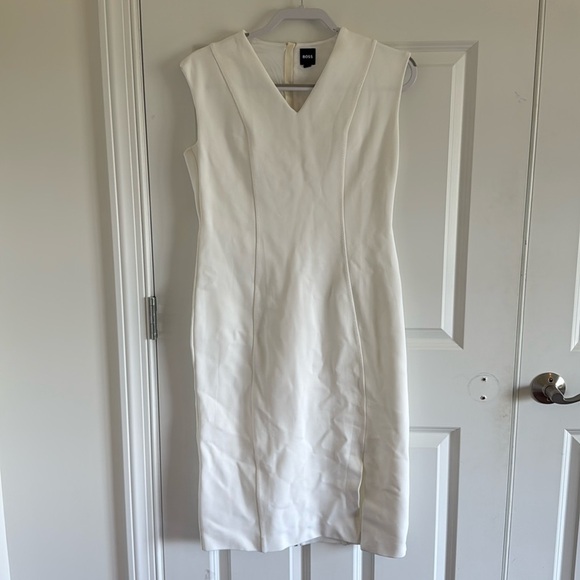 NWOT BOSS Dukeva Midi Sheath Dress in Soft Cream Size 8 - Picture 2 of 9
